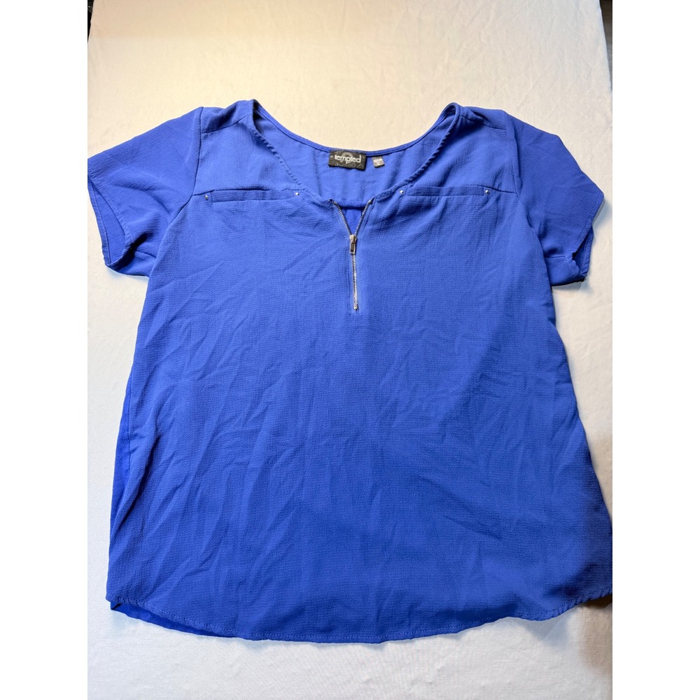 Tempted Plus Size L Royal Blue Zipper Accent‎ Textured Short Sleeve Blouse